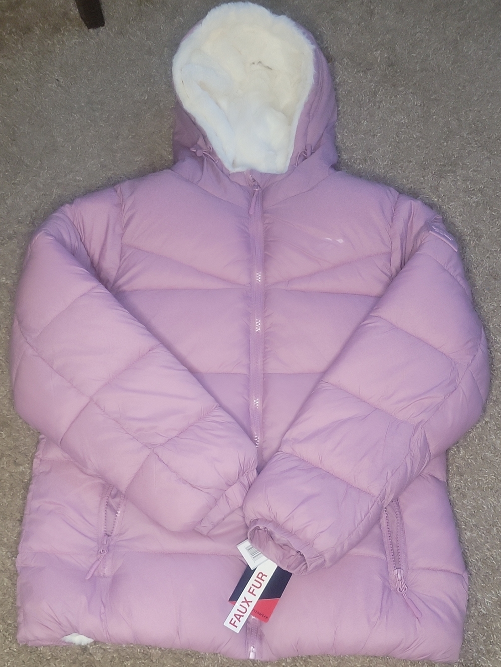 Woman's Faux Fur-Lined Pink Puffer Jacket SzM